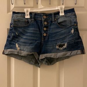 Express cuffed distressed jean shorts